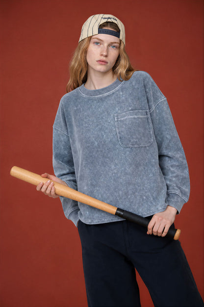 Cool & Cozy Denim Ribbed Top