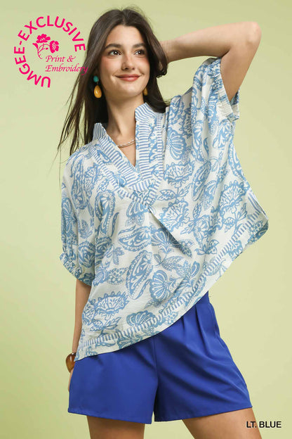 Blue Botanical Printed Top