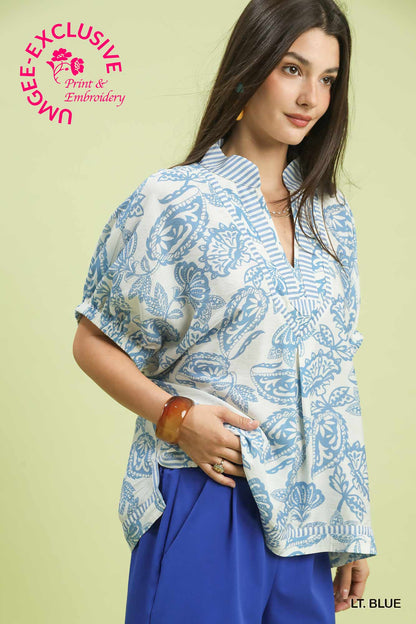 Blue Botanical Printed Top