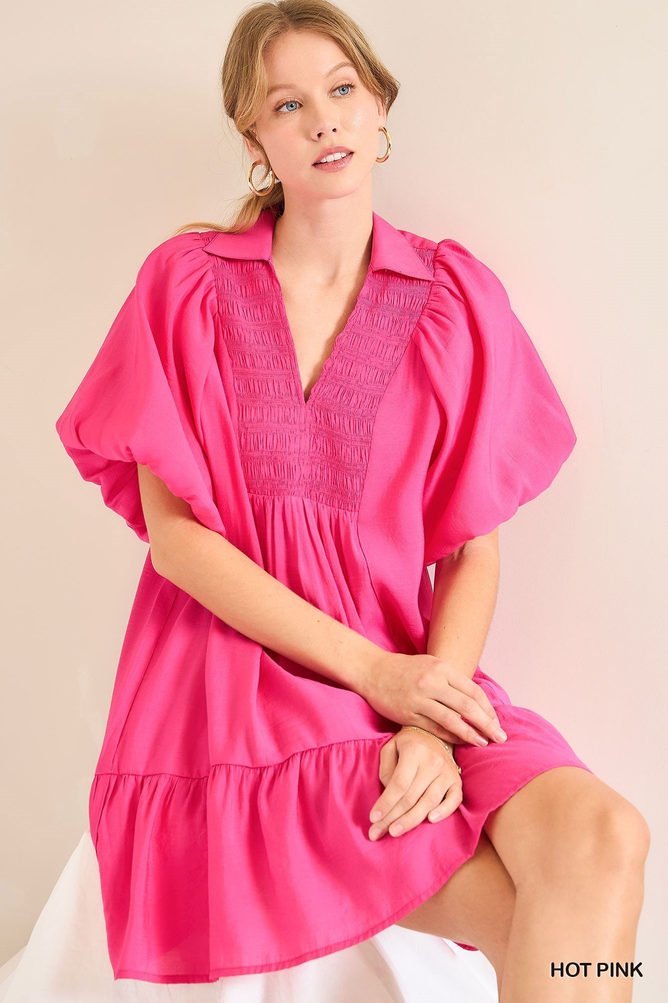 Hot Pink Smocked Babydoll Dress