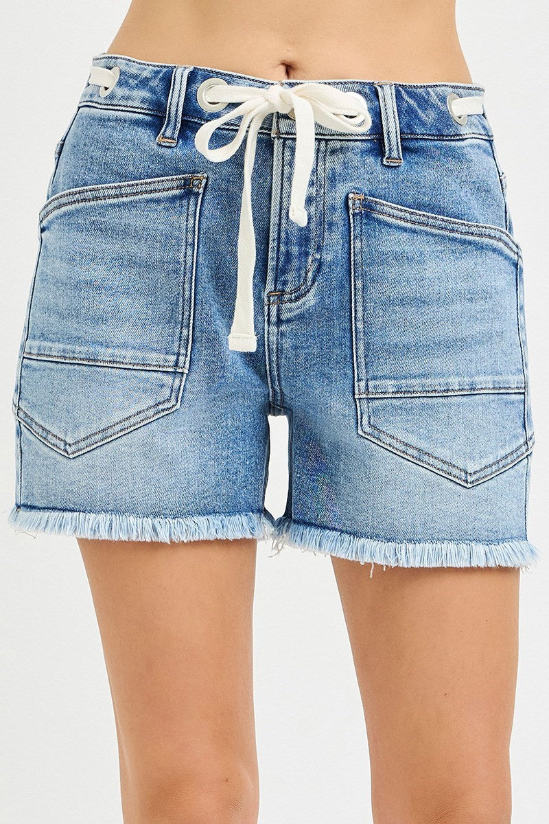 Risen Denim Eyelet String Shorts