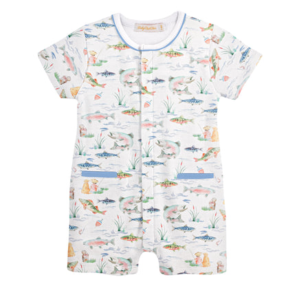 Gone Fishing Romper W/Pipping