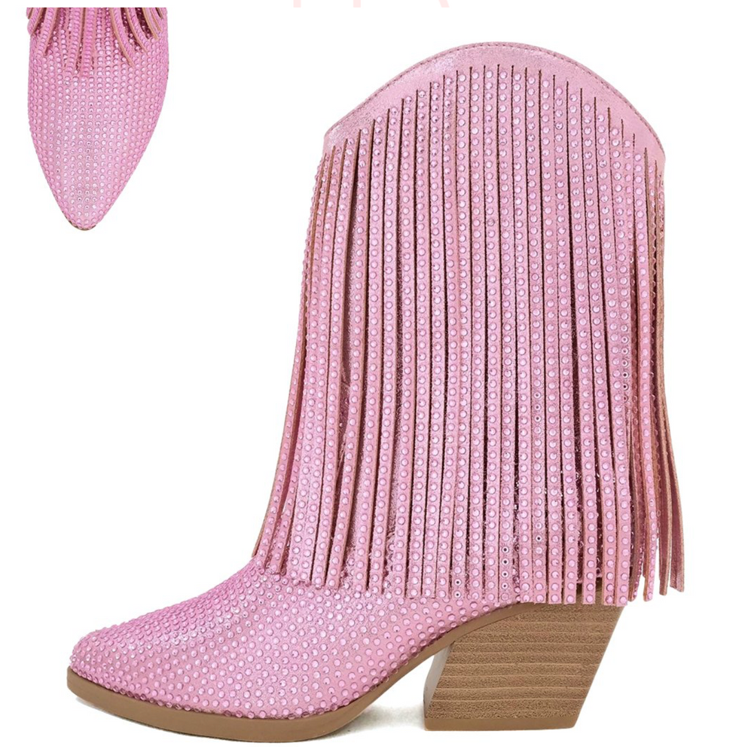 Pink Rhinestone Fringe Boots The Black Pearl Boutique