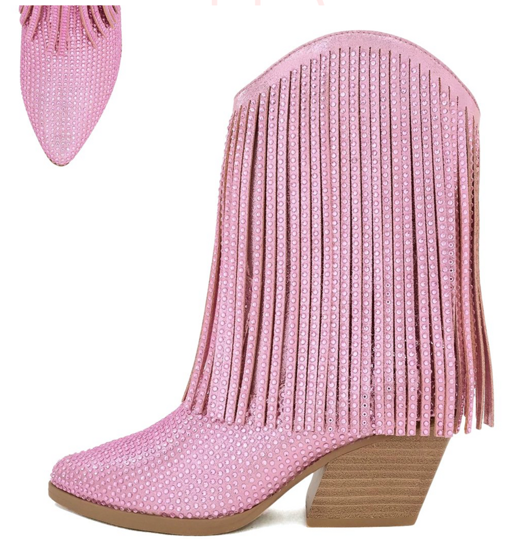 Pink Rhinestone/Fringe Boots
