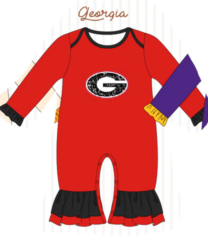 Red/Black Football Glitter Girl Romper