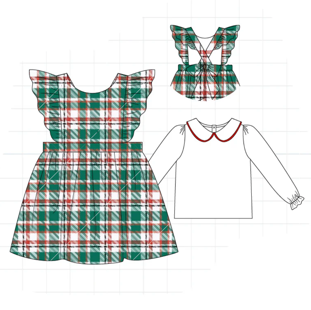 Green/Red Plaid Dress W/Under Top