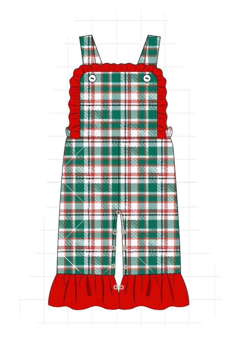 Green/Red Plaid Overalls