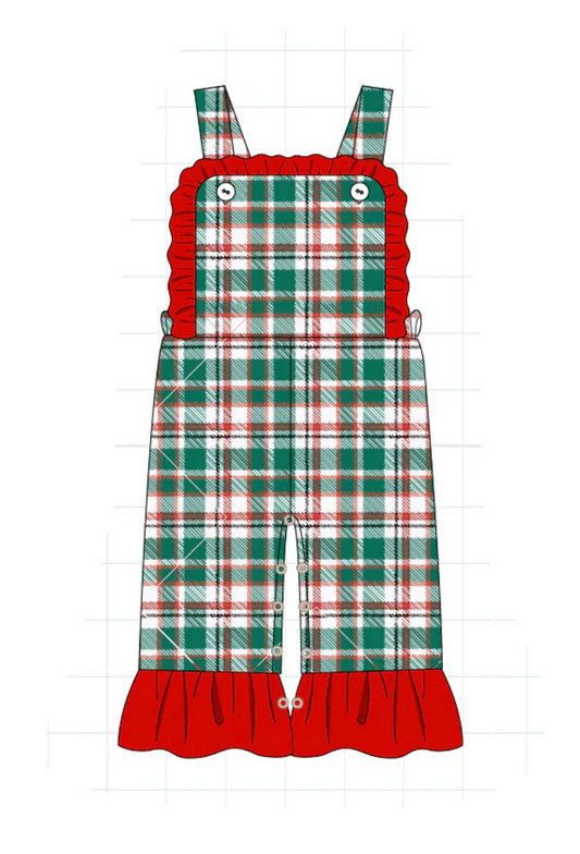 Green/Red Plaid Overalls