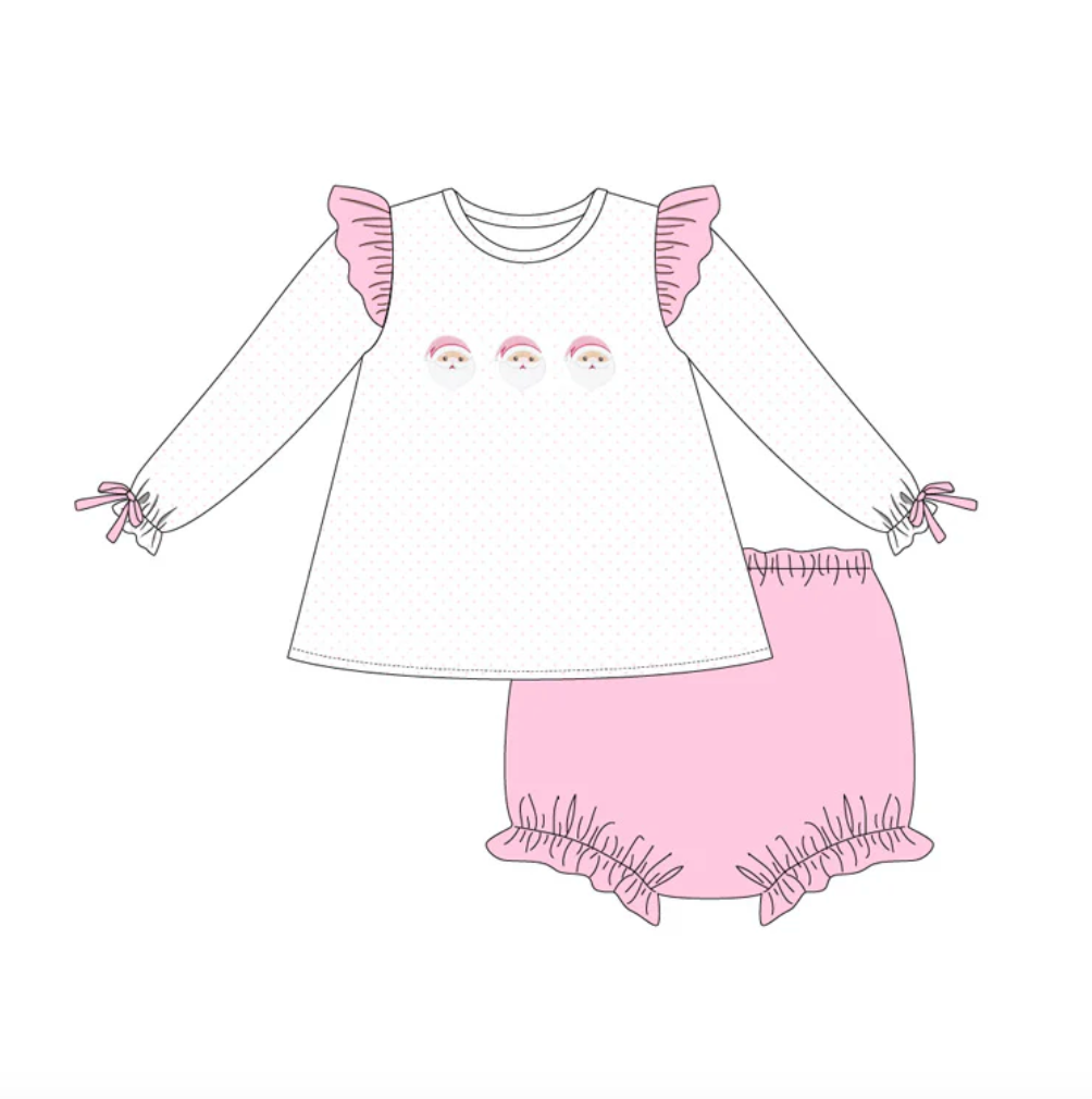 White/Pink Santa Embroidered Bloomer Set