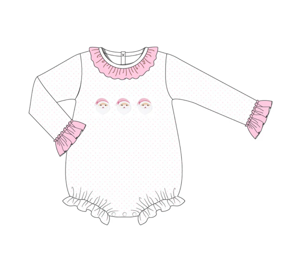 White/Pink Santa Embroidered Onesie