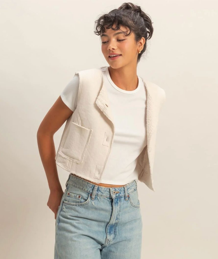 Cream Suede Cropped Vest