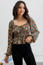 Green Floral Peplum Top