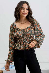 Green Floral Peplum Top