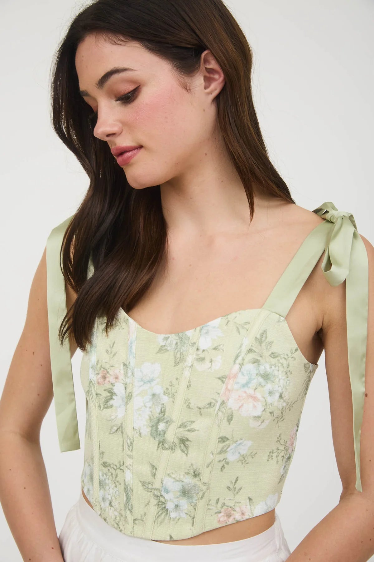 Pastel Sage Floral Corset Top