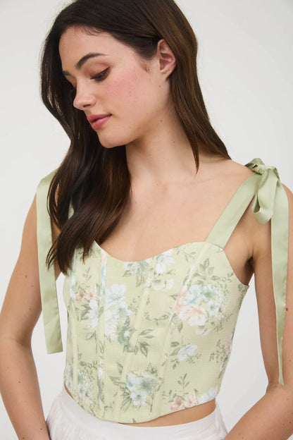 Pastel Sage Floral Corset Top