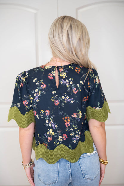 Midnight Meadow Scalloped Top