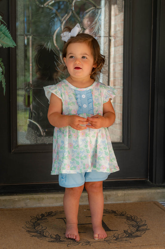 Blue/Pink Floral Shorts Set