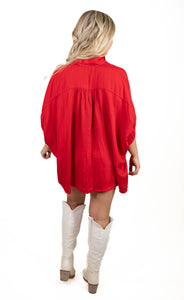 Red Satin Oversized Top