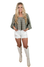 Black Gingham Square Neck Top