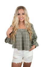Black Gingham Square Neck Top