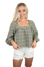 Black Gingham Square Neck Top