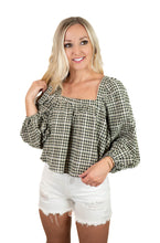 Black Gingham Square Neck Top