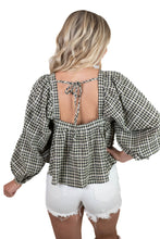 Black Gingham Square Neck Top