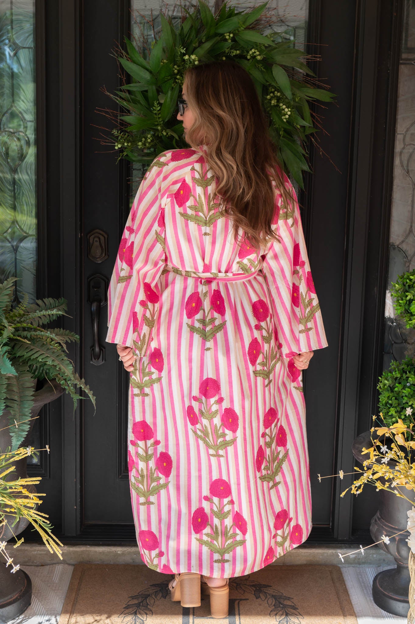 Pink Floral Printed Caftan Dress