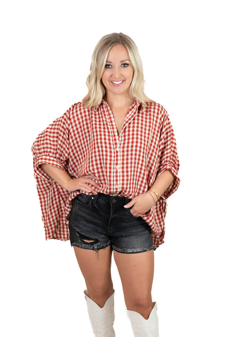 Red/Cream Gingham Oversized Top