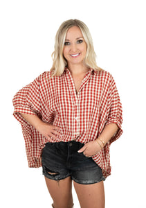 Red/Cream Gingham Oversized Top