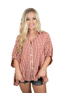 Red/Cream Gingham Oversized Top