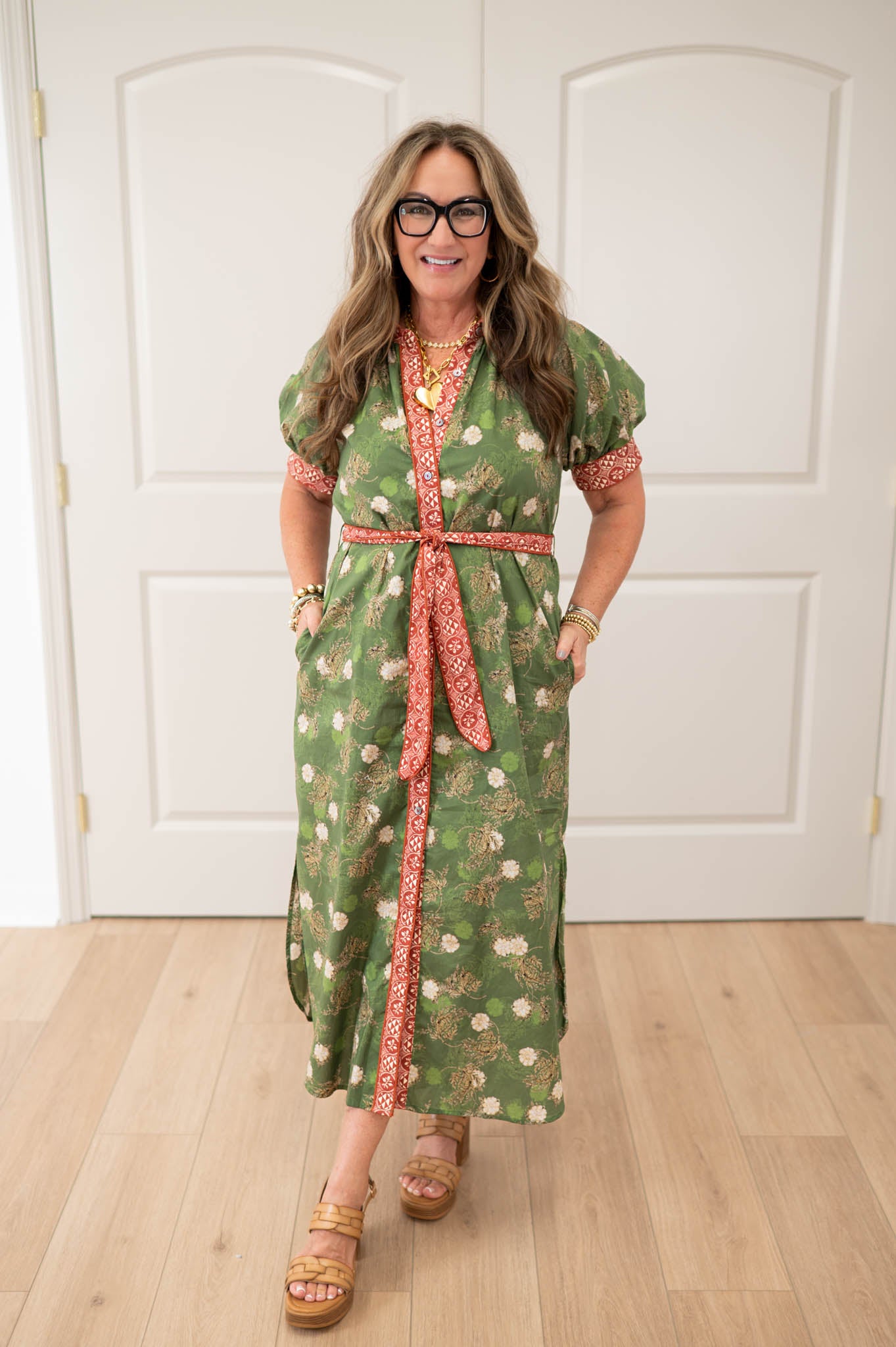 Sweet Magnolia Olive Floral Midi Dress