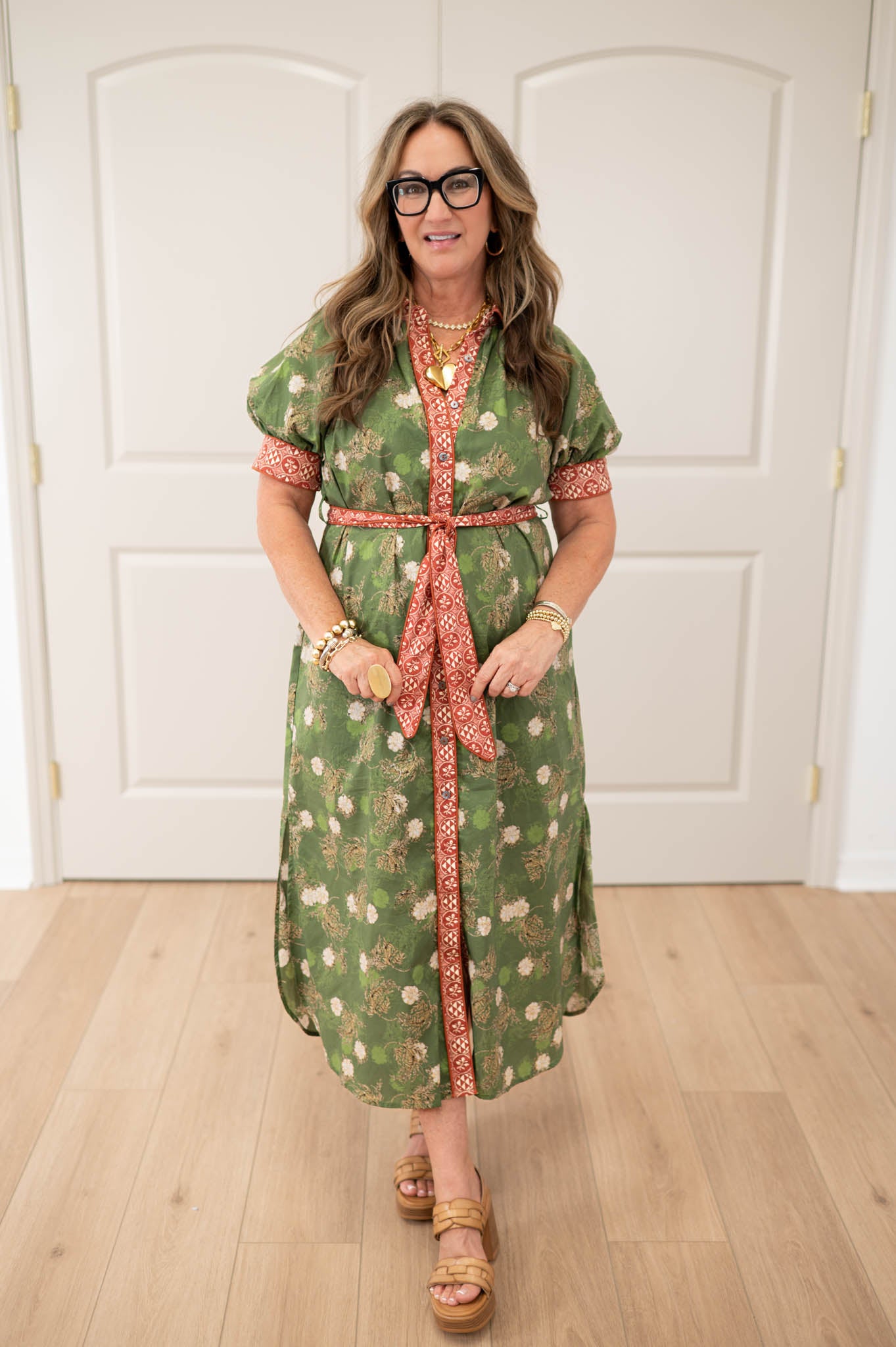 Sweet Magnolia Olive Floral Midi Dress