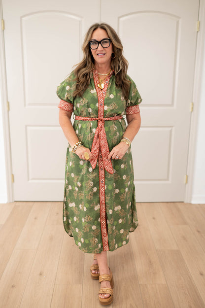 Sweet Magnolia Olive Floral Midi Dress