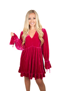 Fuchsia Velvet Babydoll Dress