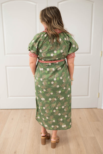 Sweet Magnolia Olive Floral Midi Dress