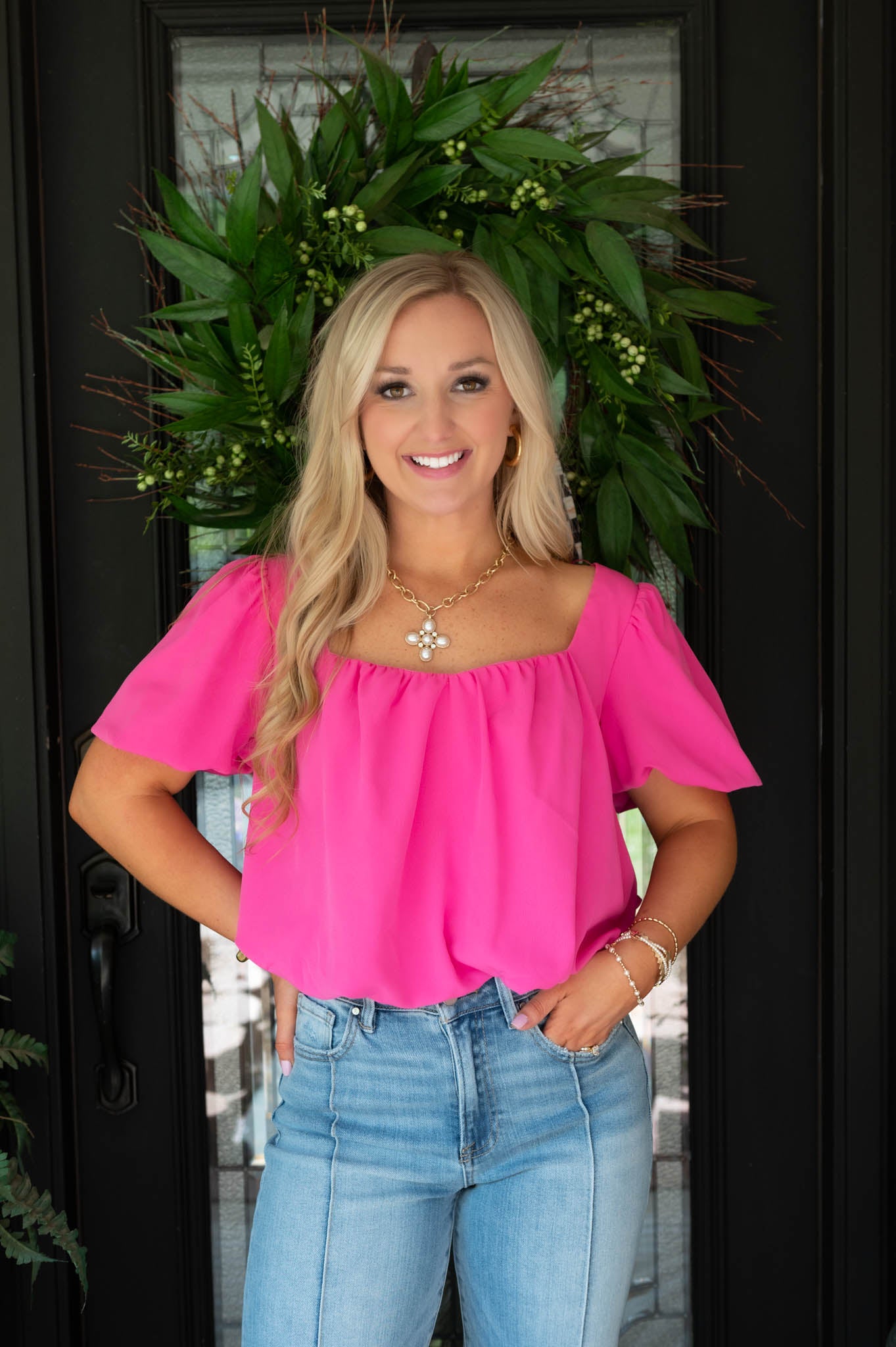 Pink Puff Sleeve Top