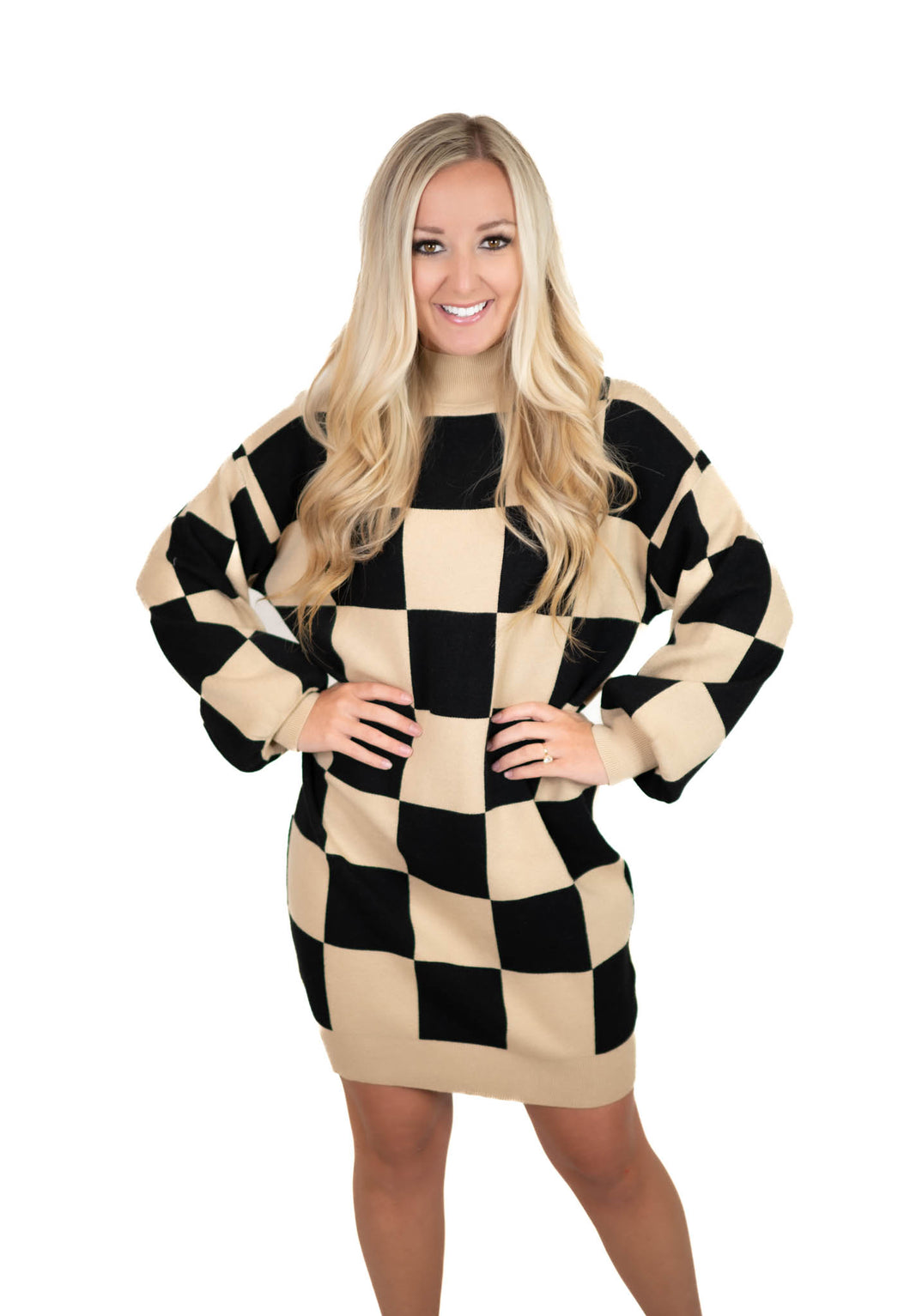 Black Checkered Sweater Dress