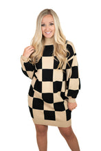 Black Checkered Sweater Dress