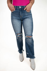 Risen- High Rise Distressed Straight Jeans