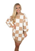 Taupe Checker Sweater Dress