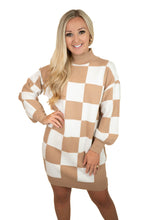 Taupe Checker Sweater Dress