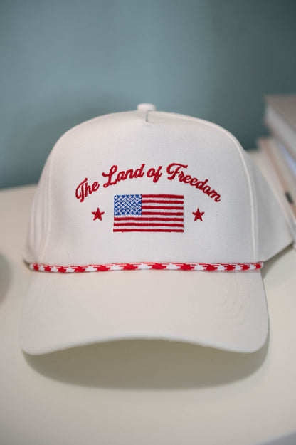 Red The Land of Freedom Flag Embroidered Trucker Hat