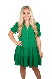 Green Button Up Swing Dress