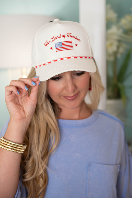 Red The Land of Freedom Flag Embroidered Trucker Hat