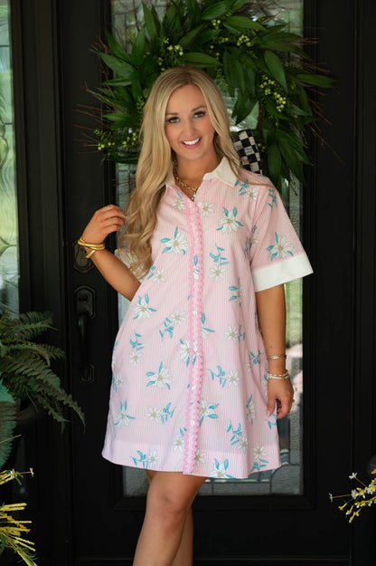Pink Striped/Floral Printed Mini Dress