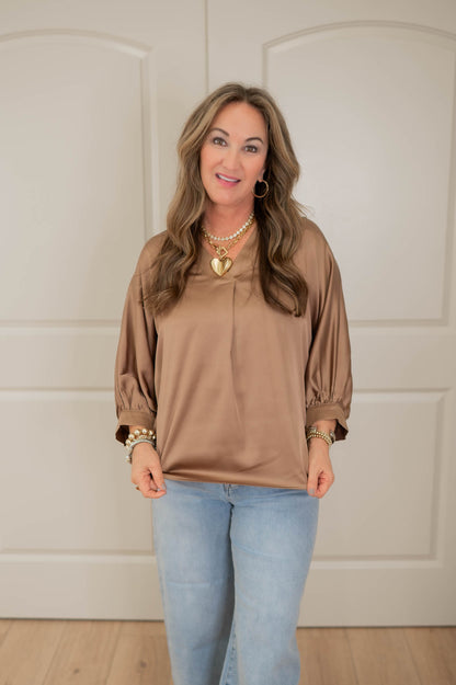 Mocha Elegance Satin Top