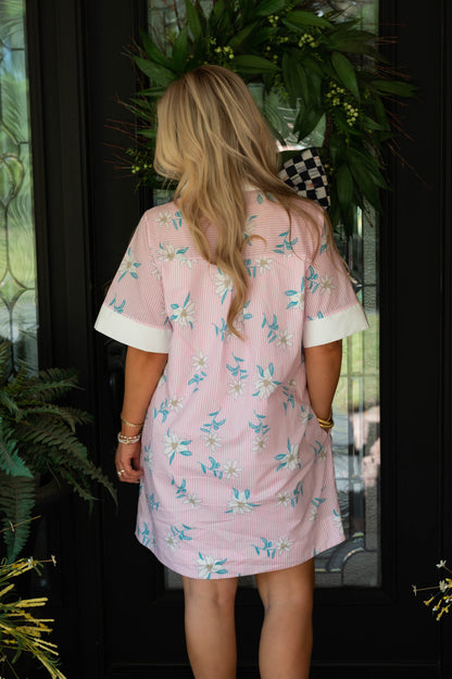 Pink Striped/Floral Printed Mini Dress