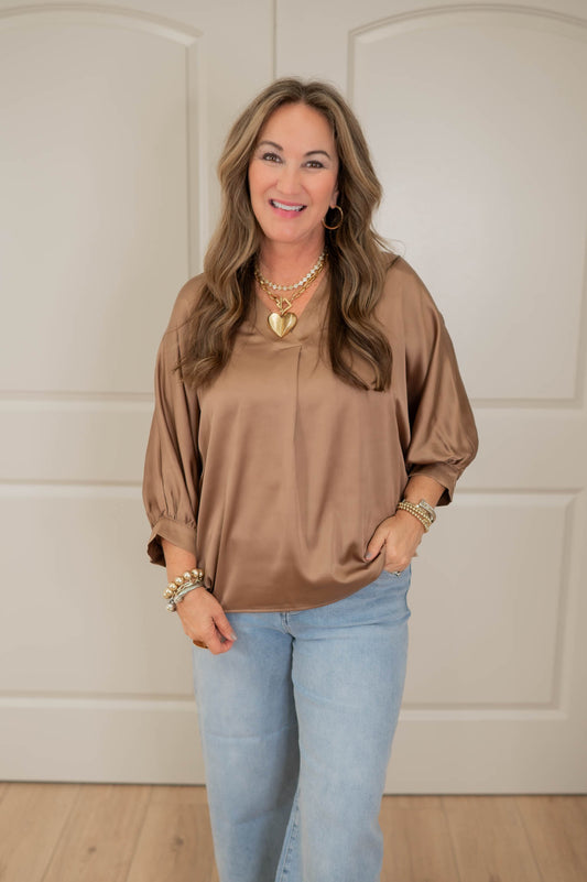 Mocha Elegance Satin Top