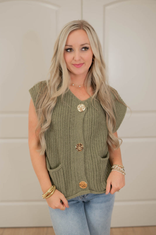 Chic & Cozy Olive Knit Sweater Vest